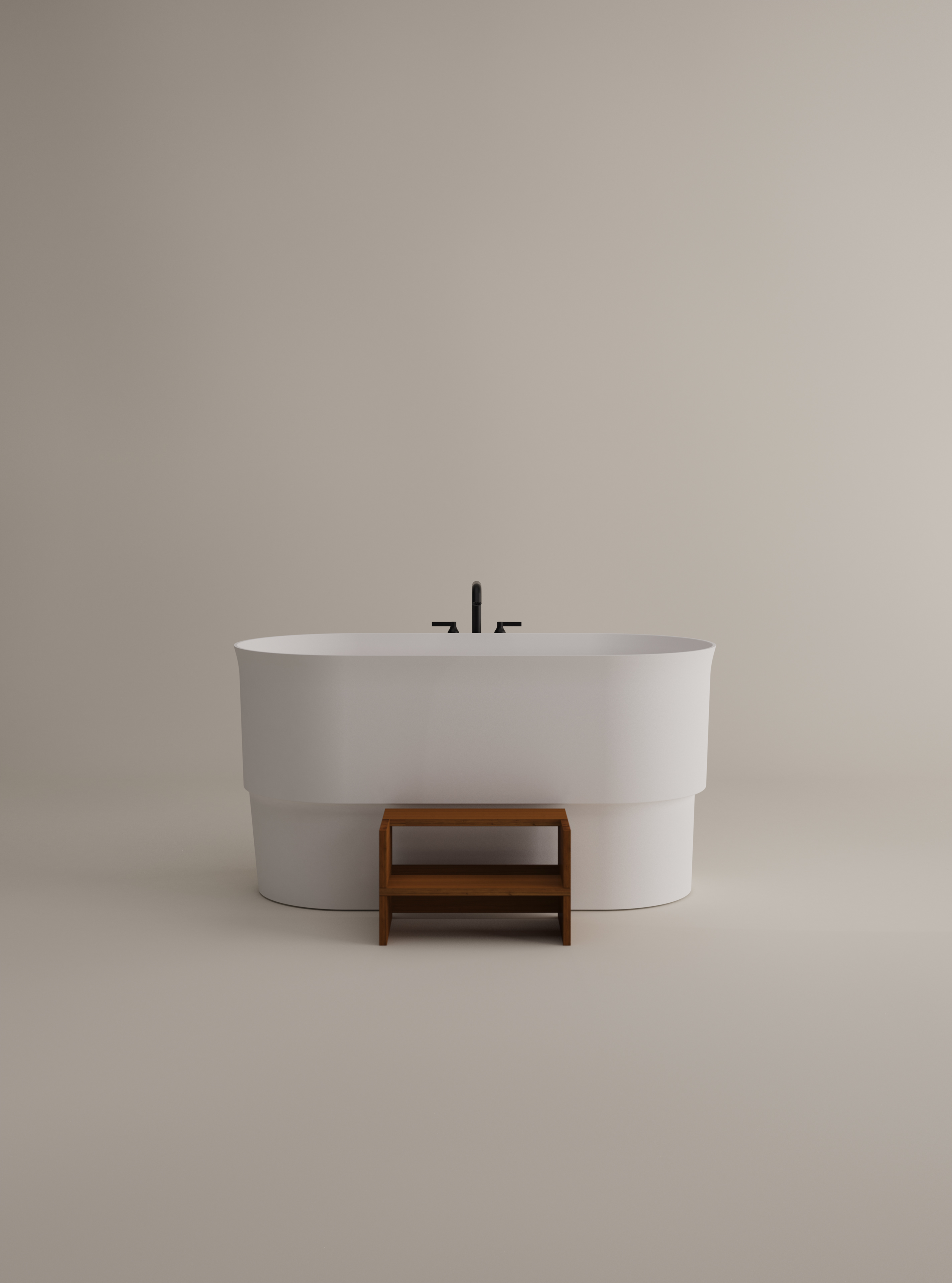 Immersion Badewanne von Agape, Design Neri&Hu, freistehend aus weißem Cristalplant biobased und Holz Inlay
