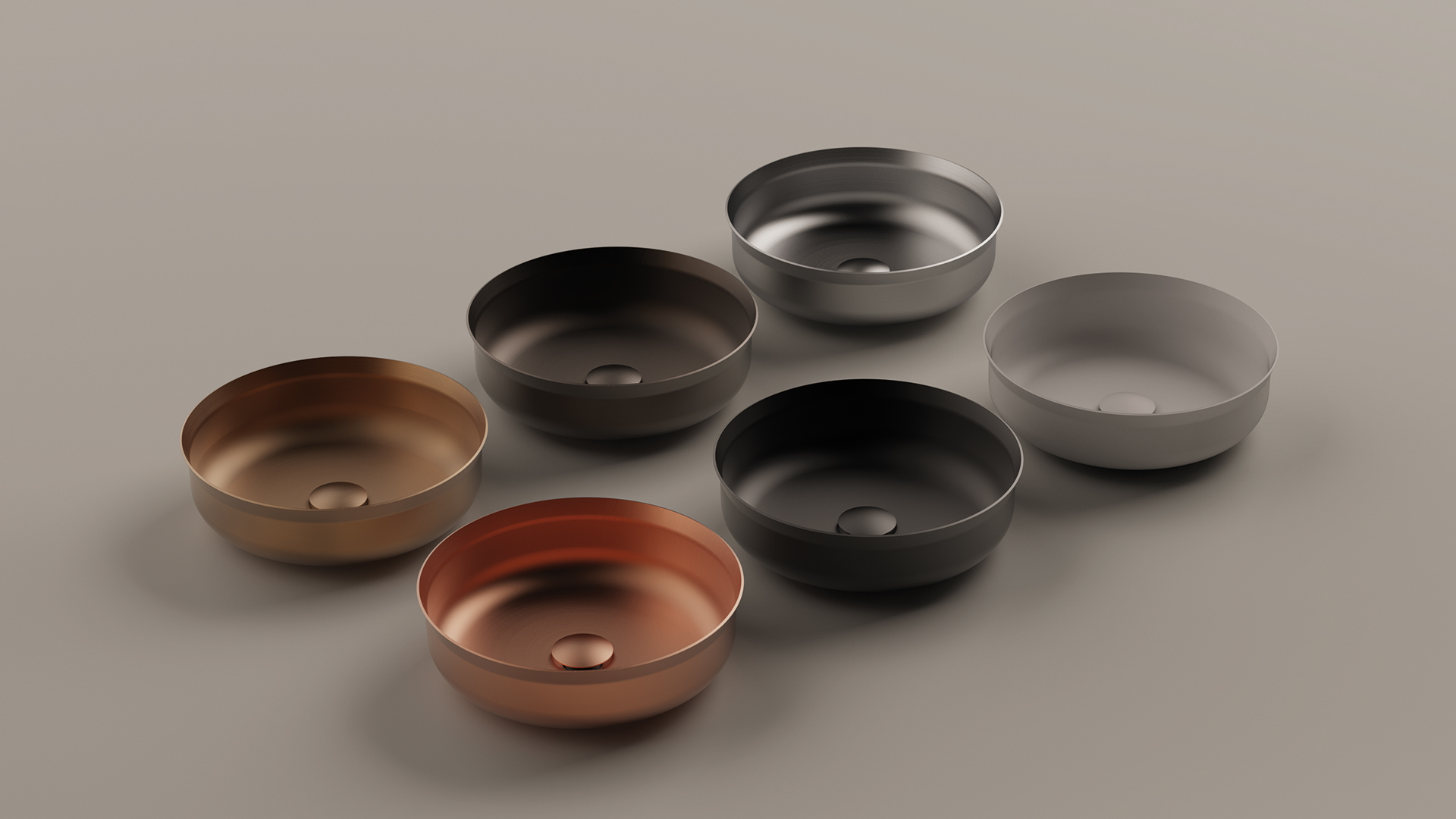 Undici Inox Waschbecken von Agape, Design Benedini Associati, in sechs Farbvarianten wie Kupfer, Gold, Silber, Brüniert und Weiß