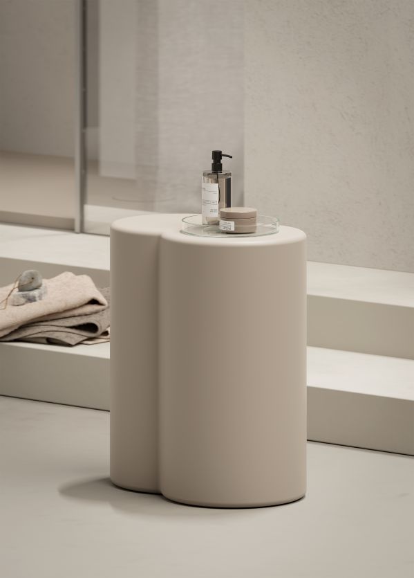 Alice Ceramica Bilobo Keramik-Hocker creme, zylindrische Doppelform für Badezimmer