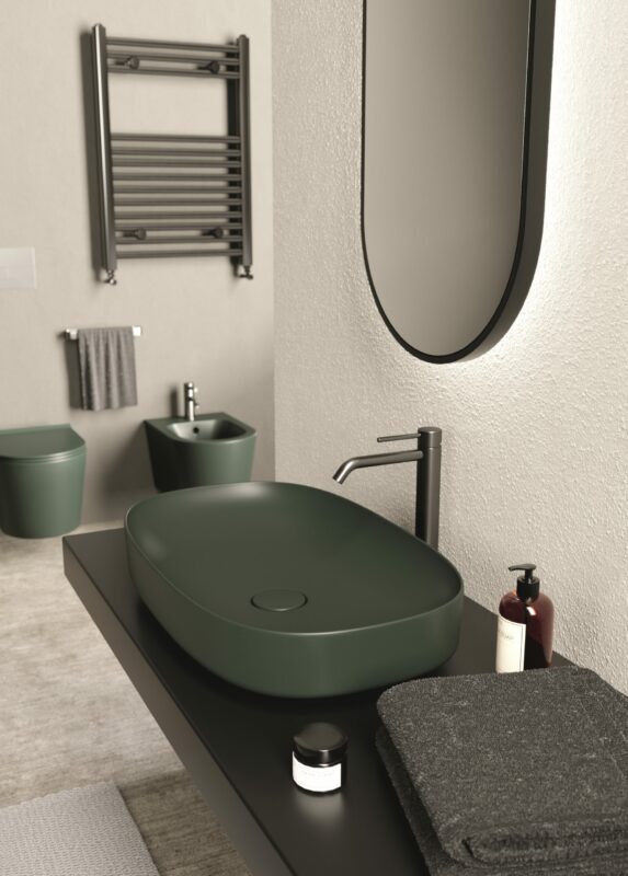 Alice Ceramica Form Aufsatzwaschbecken 65x40cm, grün mit geschwungener Basis