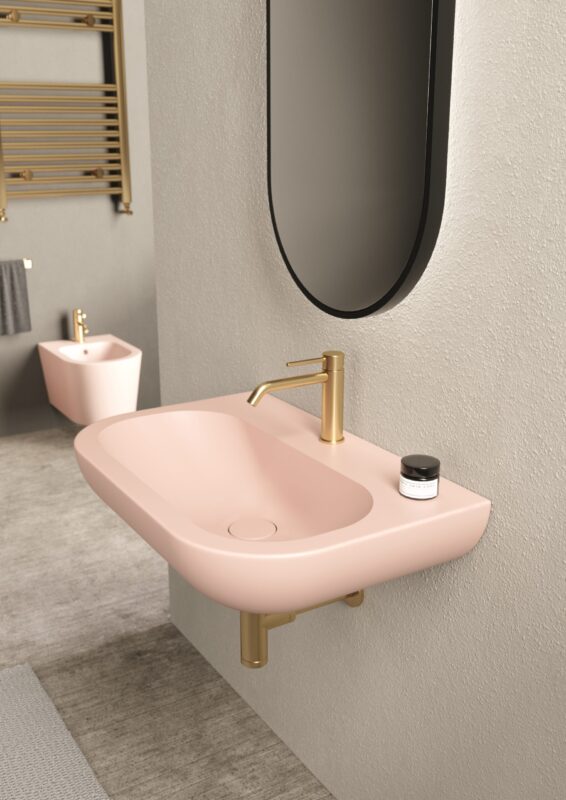 Alice Ceramica Form Aufsatzwaschbecken 68x45cm, rosa mit geschwungener Basis