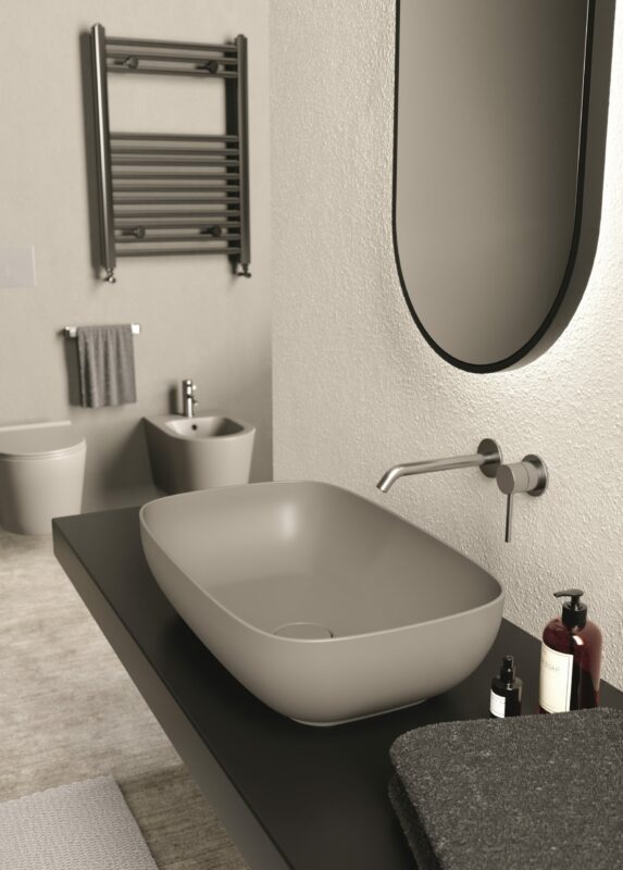 Alice Ceramica Form Aufsatzwaschbecken rechteckig 60x37cm h15, grau mit geschwungenen Kanten