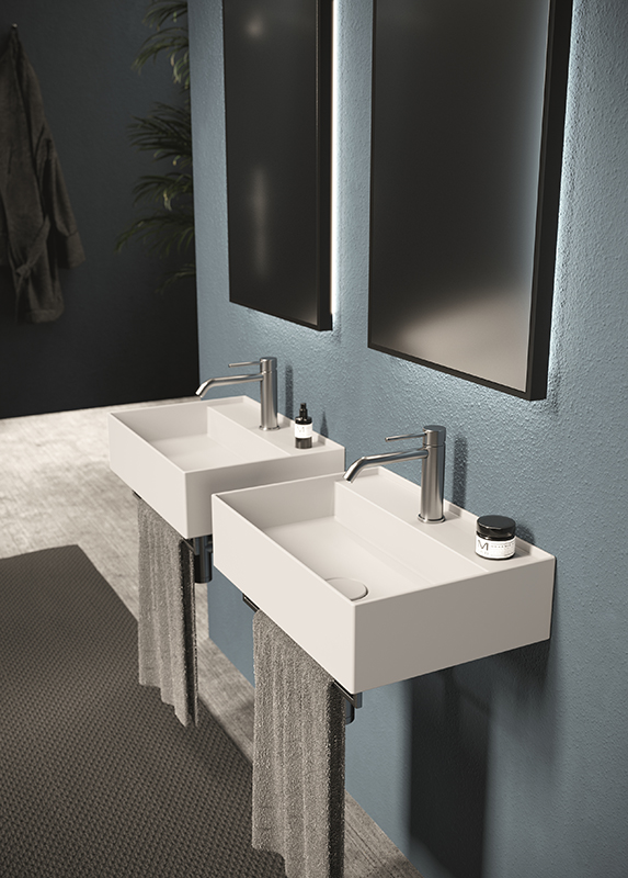 Alice Ceramica Hide Doppel-Waschbecken kompakt 50x35cm, weiß matt mit steilen Kanten