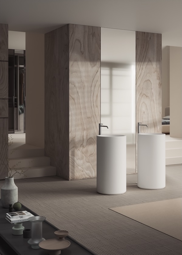 Alice Ceramica Idilla Standwaschbecken freistehend, weiß matt zylindrisch mit dicken Kanten