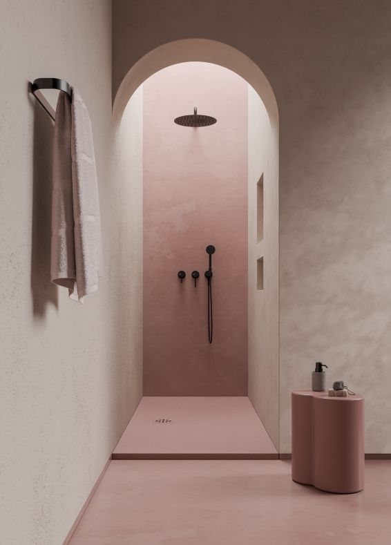 Alice Ceramica Katai Duschwanne bodeneben, rosa Cast Marble, strukturierte Steinoptik