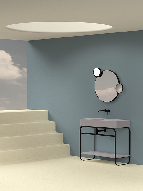 Alice Ceramica Lunaris Aufsatzwaschbecken 101x45cm, grau mit Metallgestell