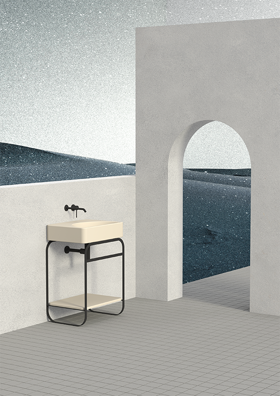 Alice Ceramica Lunaris Aufsatzwaschbecken 61x45cm, beige mit Metallgestell