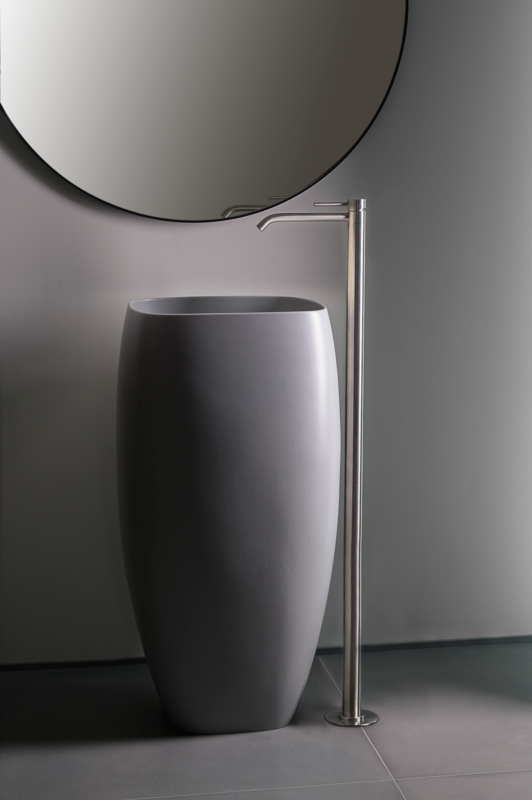 Alice Ceramica Math100FS freistehende Waschtischbatterie H1000 gebürsteter Edelstahl, hohe Ausführung