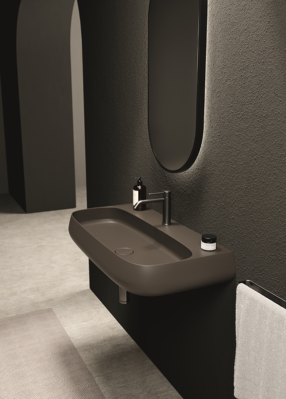 Alice Ceramica Nur Aufsatzwaschbecken 90x45cm, braun kaffee mit negativer Randneigung