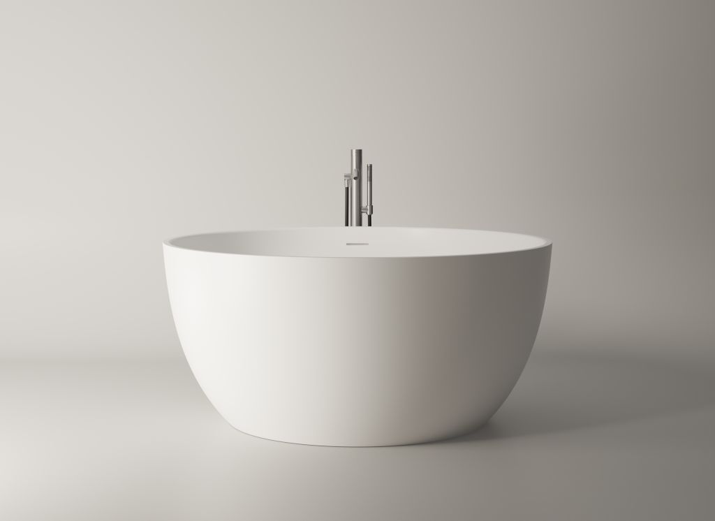 Alice Ceramica Pilea Badewanne freistehend, weiß Solid Surface, rundes minimalistisches Design