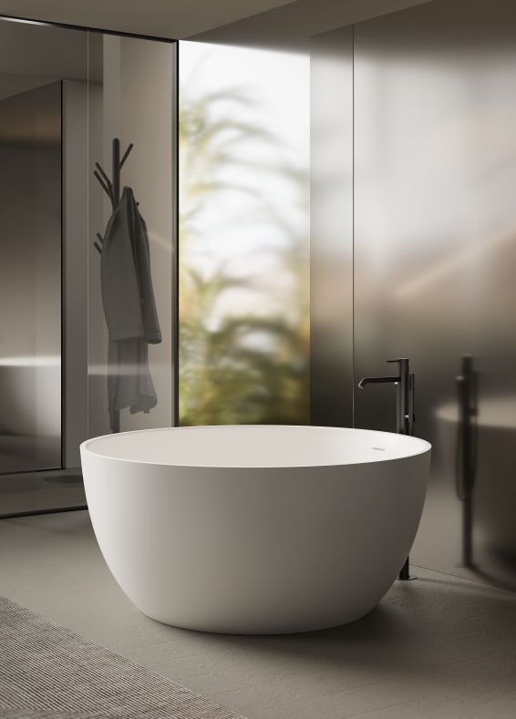 Alice Ceramica Pilea Badewanne freistehend, weiß Solid Surface, runde Form
