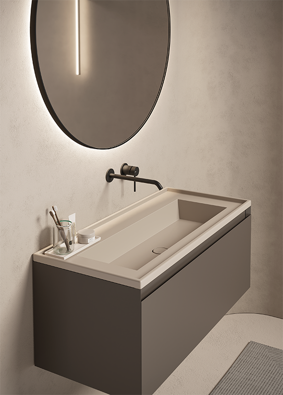 Alice Ceramica Platea Einbau-Waschbecken 101cm, beige mit taupefarbenem Unterschrank