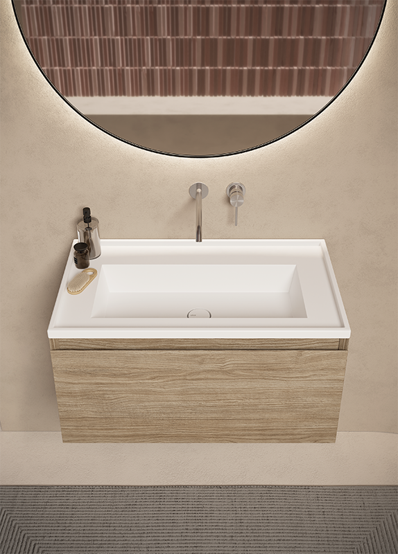 Alice Ceramica Platea Einbau-Waschbecken 81cm, weiß mit Holz-Unterschrank