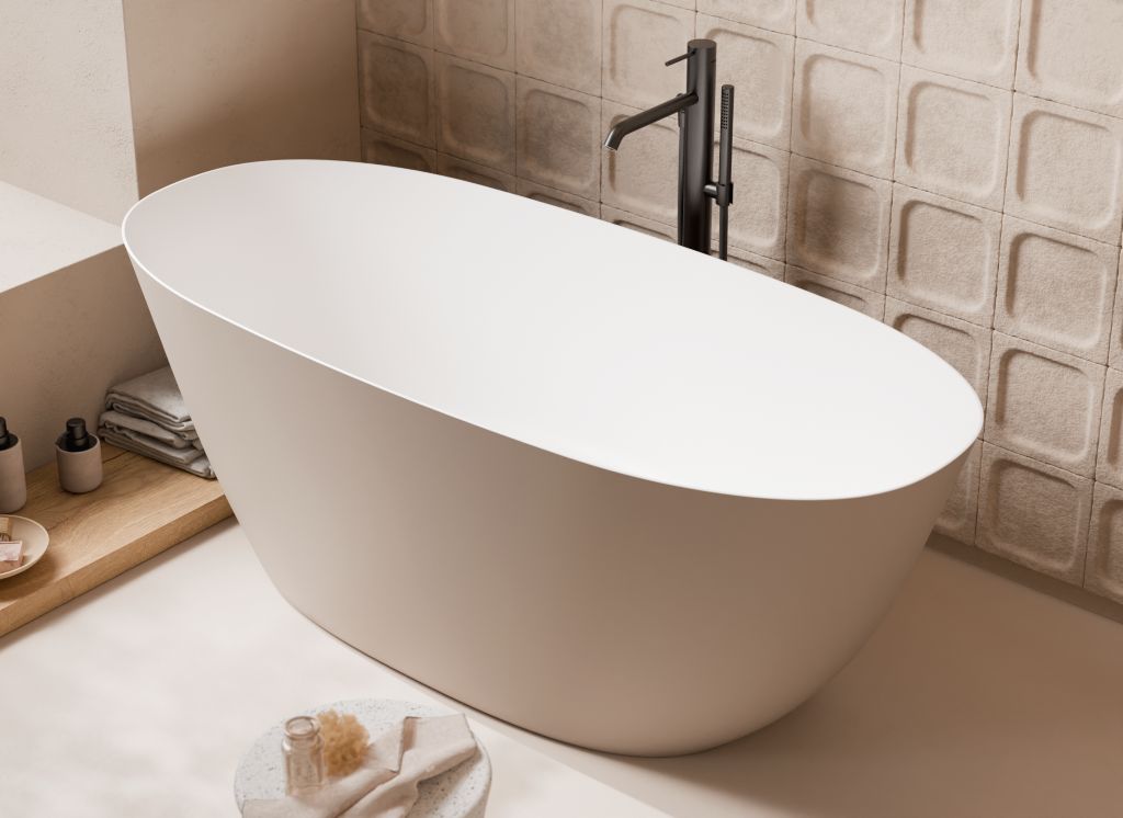 Alice Ceramica Selina Badewanne freistehend, weiß Solid Surface, elegantes ovales Design