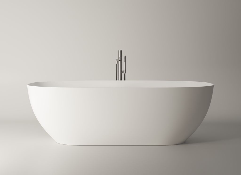Alice Ceramica Selma Badewanne freistehend, weiß Solid Surface, elegantes ovales Design
