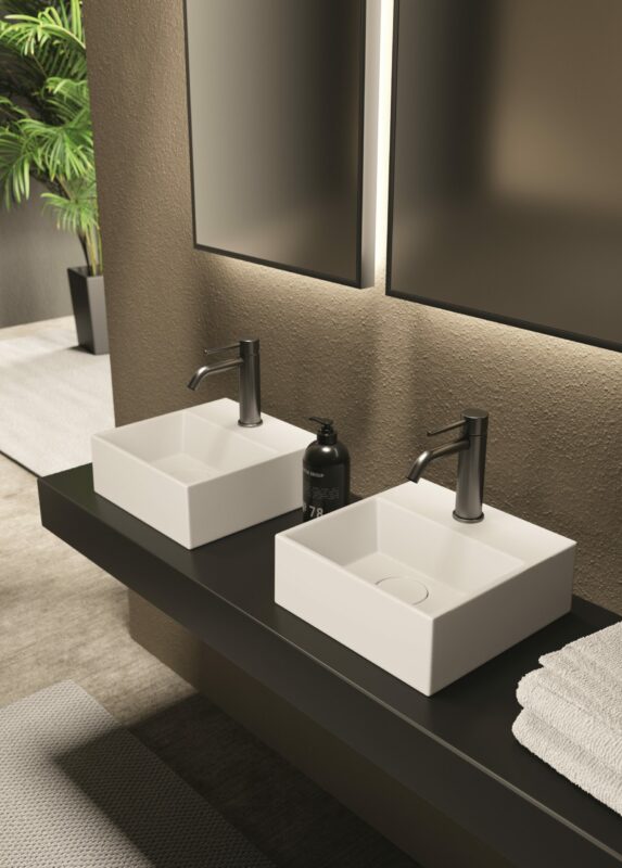 Alice Ceramica Spy Aufsatzwaschbecken 30x30cm, weiß kompakt mit klaren Linien