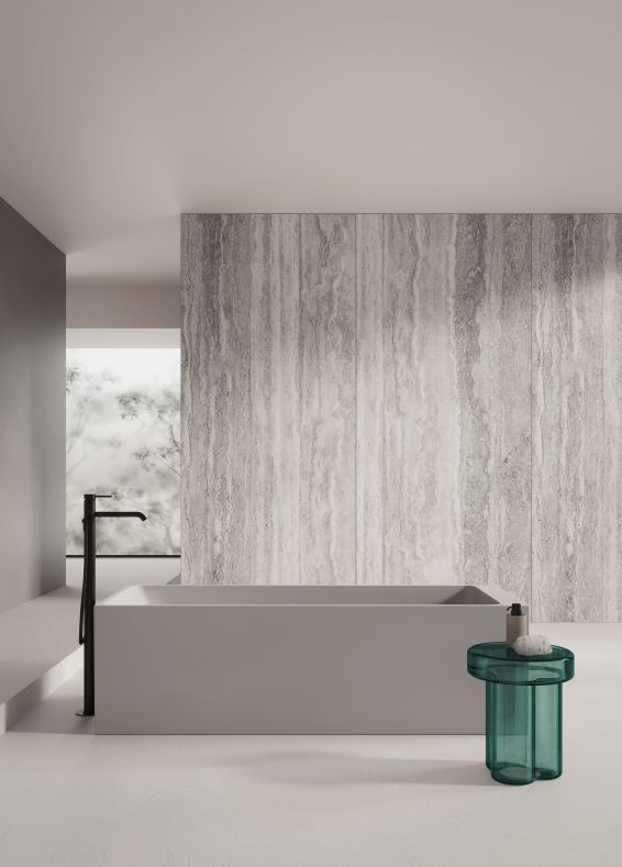 Alice Ceramica Tibur Badewanne freistehend, grau Solid Surface, minimalistisches Design