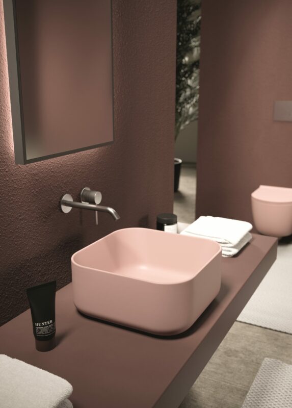 Alice Ceramica Unica Aufsatzwaschbecken 37x37cm, rosa mit abgerundeten Ecken