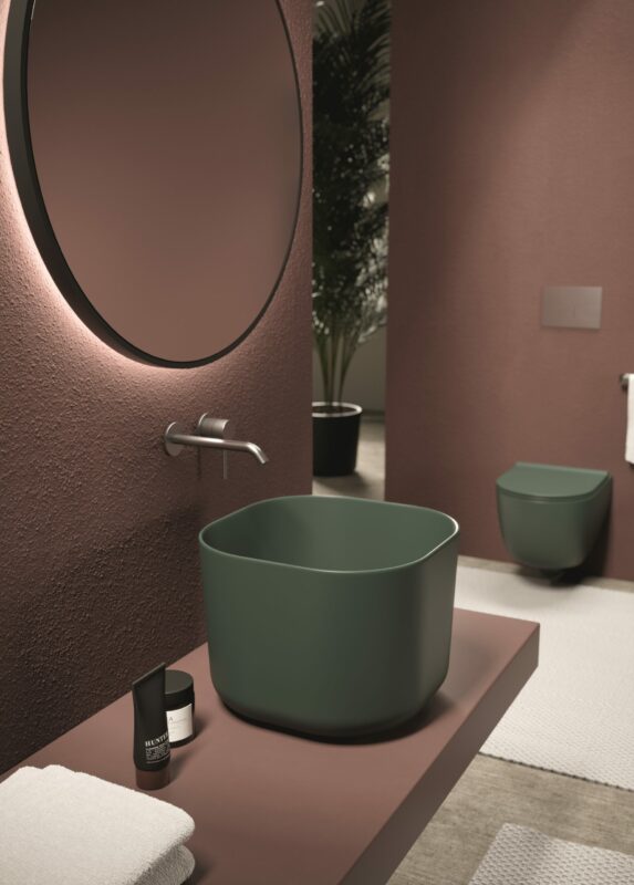 Alice Ceramica Unica Aufsatzwaschbecken quadratisch 40x40cm h30, grün mit abgerundeten Ecken