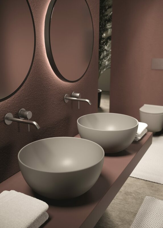 Alice Ceramica Unica Aufsatzwaschbecken rund Ø40cm h20, grau mit schalenförmiger Form