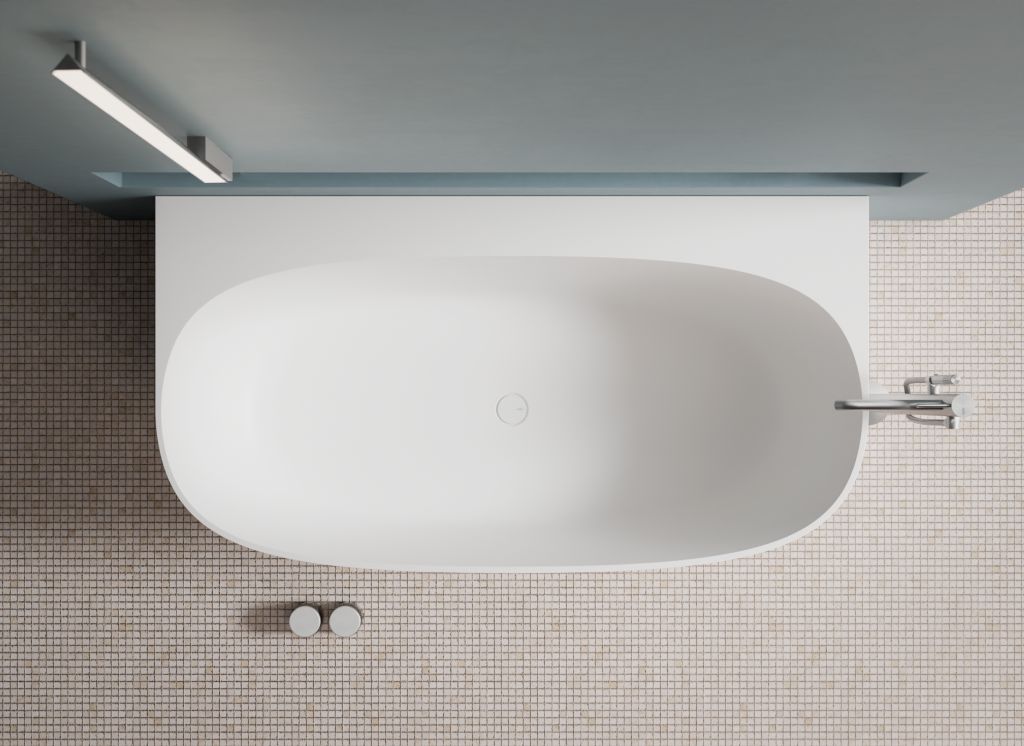 Alice Ceramica Vega Badewanne freistehend Aufsicht, weiß Solid Surface, elegantes ovales Design