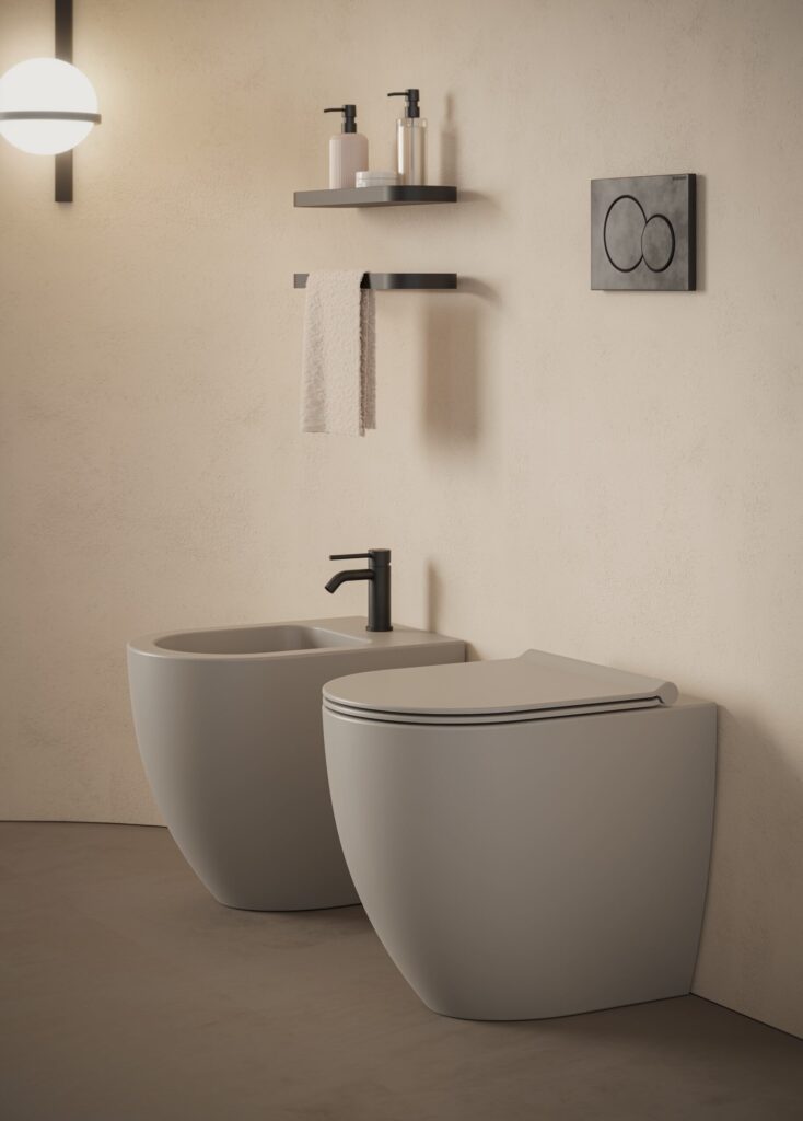 Alice Ceramica Form 50 WC und Bidet bodenstehend, grau minimalistisch