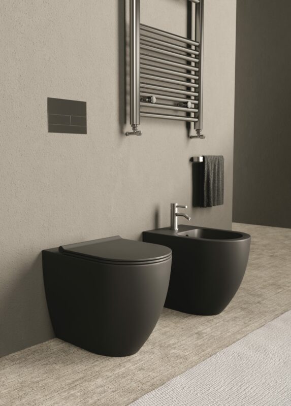 Alice Ceramica Form 50 WC und Bidet bodenstehend, schwarz matt mit gerundeter Form