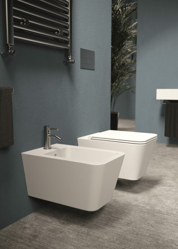 Alice Ceramica Hide Square WC und Bidet wandhängend, weiß eckig