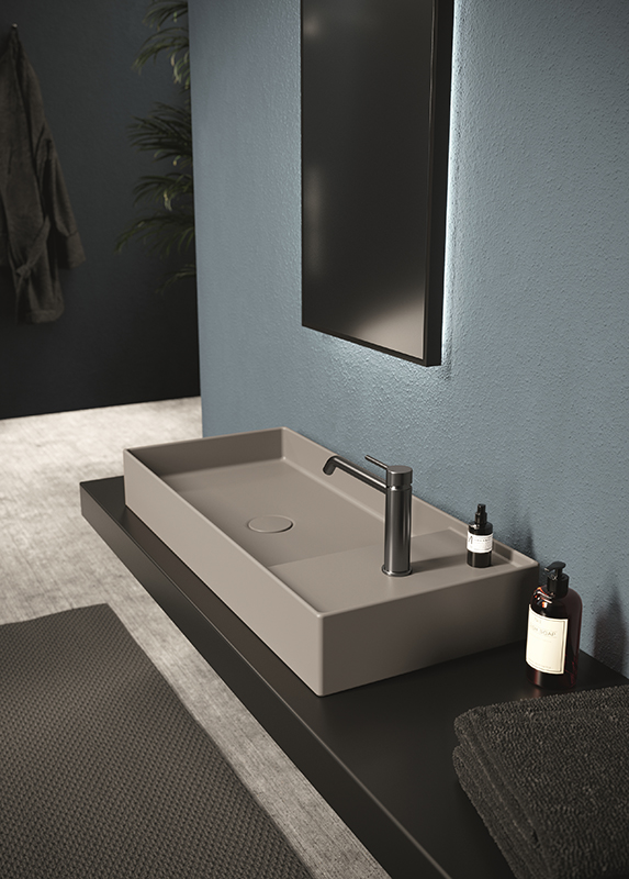Alice Ceramica Hide Waschbecken 85x37cm aufsitzend, grau matt mit Ablage