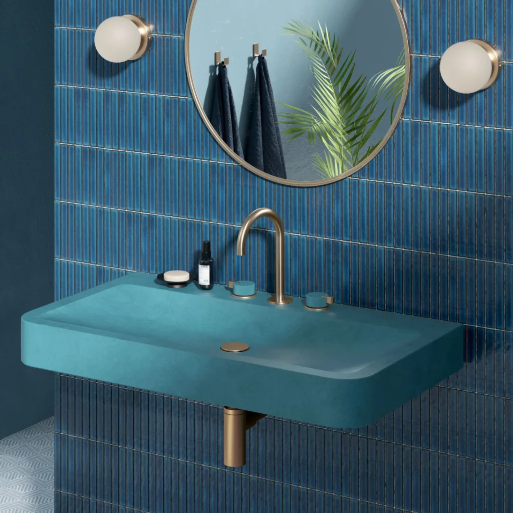 Kast Concrete Basins Brin Waschbecken wandmontiert, türkis mattgrün, gerundete Kanten Ablagebereich