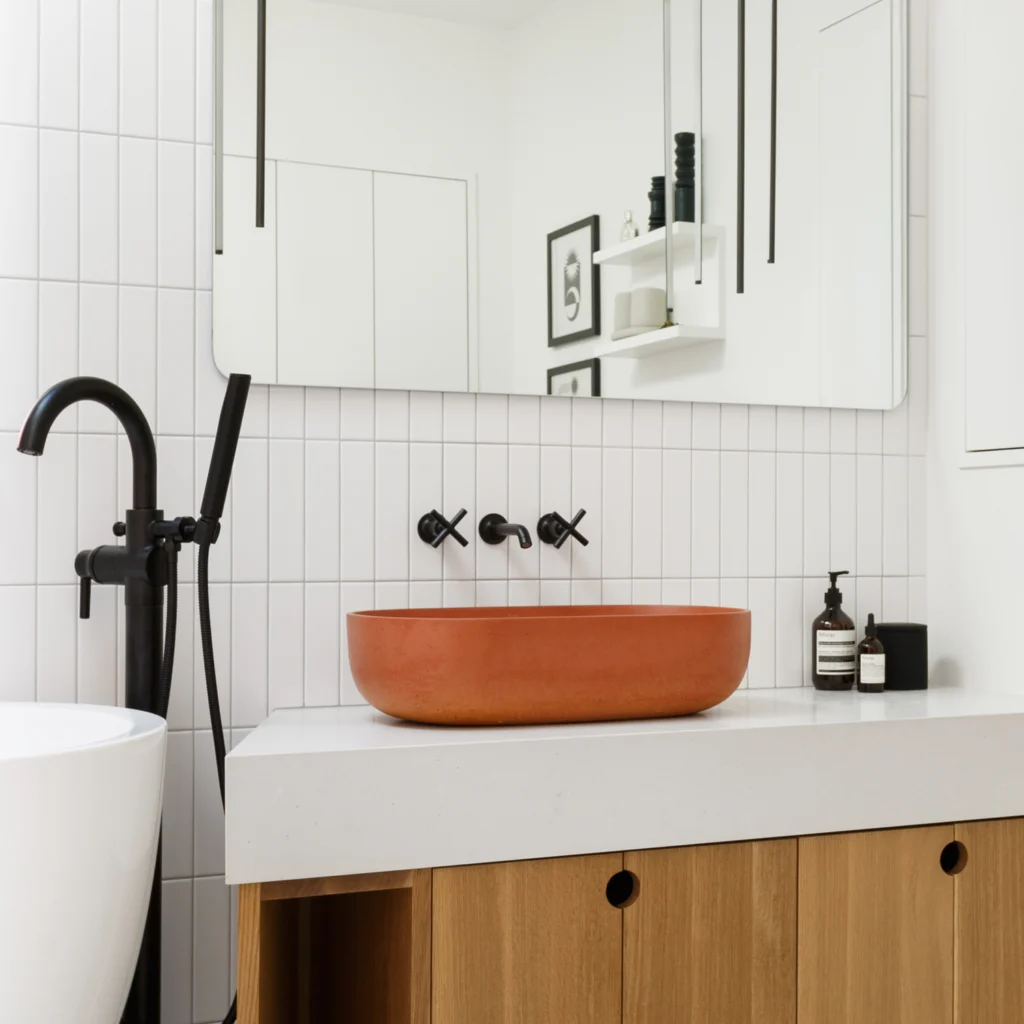 Kast Concrete Basins Rho Aufsatzwaschbecken oval, orange Ember, geschwungene Form praktisch