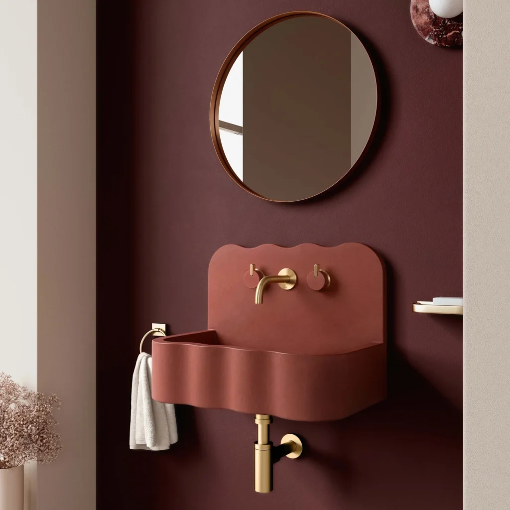 Kast Concrete Basins Tilde Waschbecken Seitenansicht, geschwungene Welle Muschelrand Wave Collection